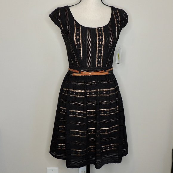 Jodi Kristopher Dresses & Skirts - Jodi Kristopher Black Lace Cutout Belted Dress